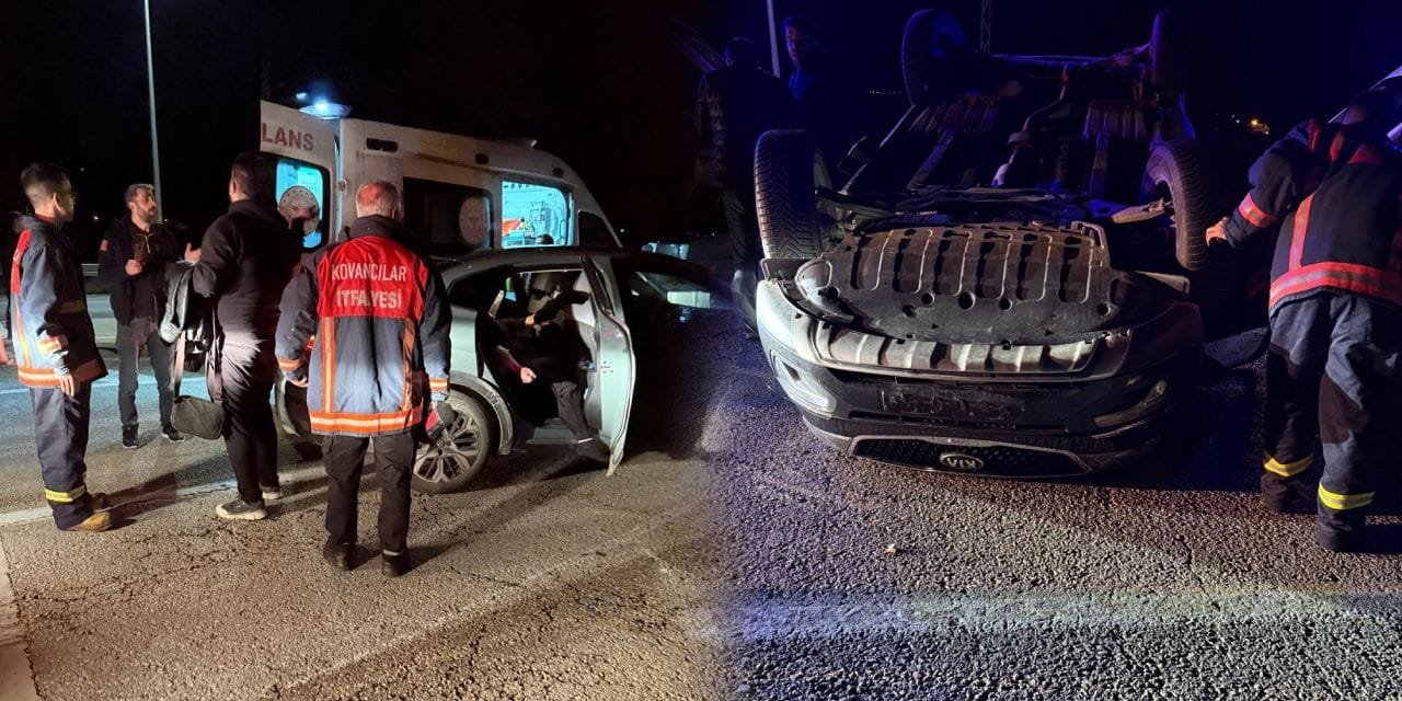 Elazığ’da feci kaza! Çarpışan otomobillerden biri ters döndü: 7 yaralı