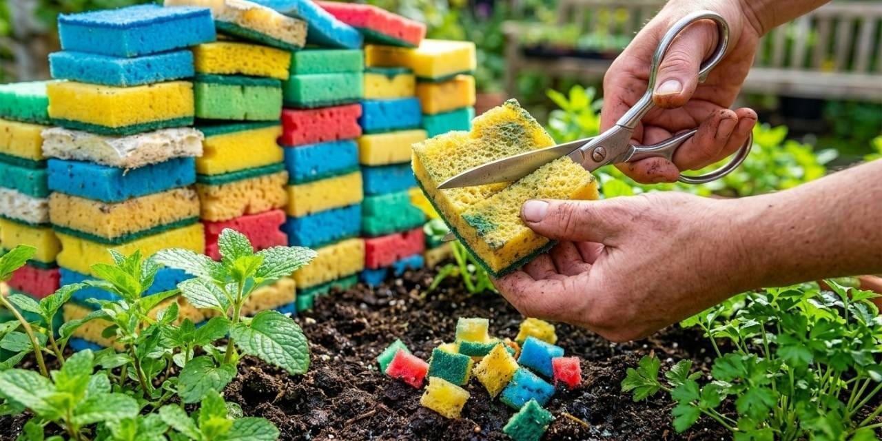 Çöp diye attığımız eski bulaşık süngerleri bitkilerin hayatını kurtarıyor