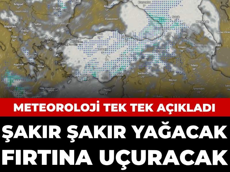 Şakır şakır yağmur yağacak fırtına uçuracak: Meteoroloji tek tek açıkladı
